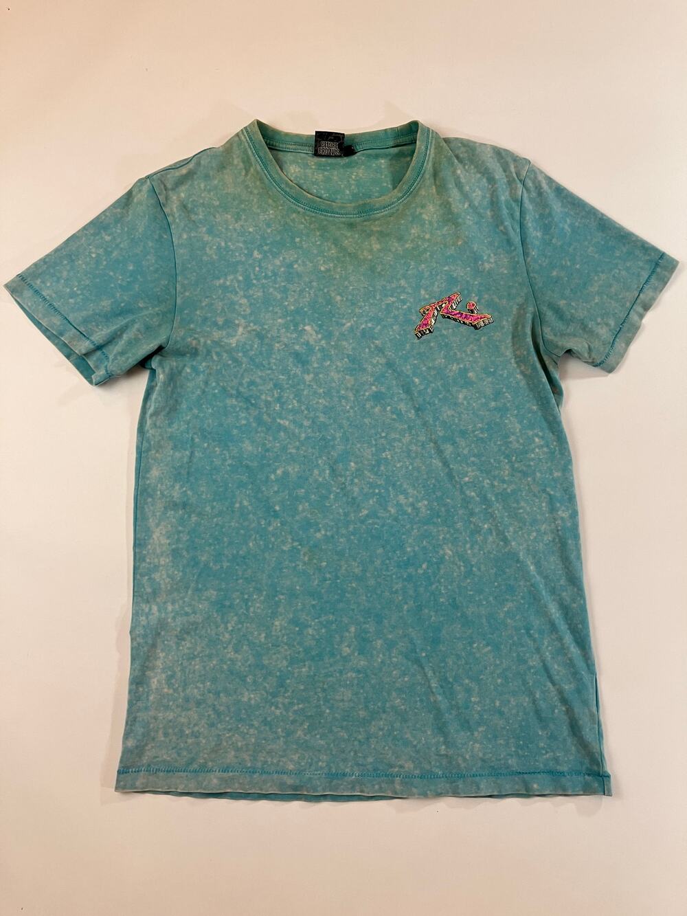Rusty Men M Turquoise Acid Wash R Dot Graphic T Shirt Surf Skate Streetwear